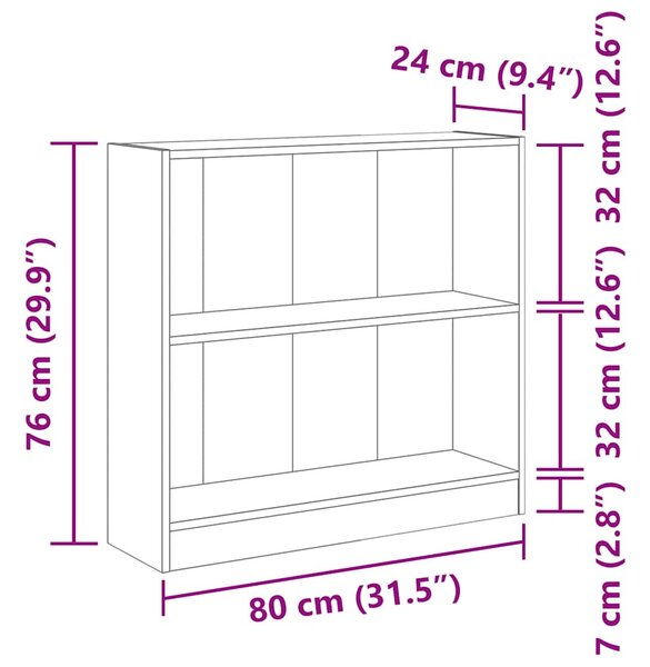 Füstös tölgy színű szerelt fa könyvszekrény 80 x 24 x 76 cm