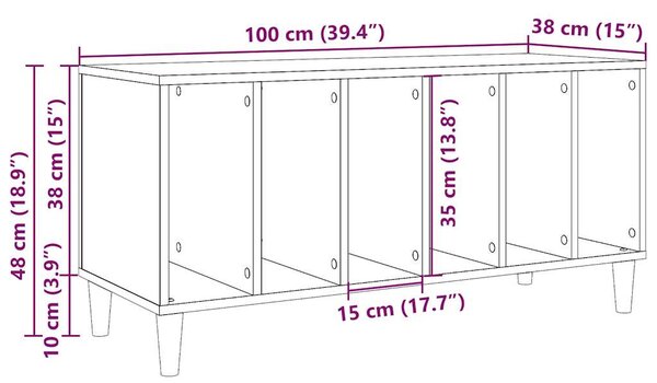 Antik fa színű szerelt fa hanglemezszekrény 100 x 38 x 48 cm
