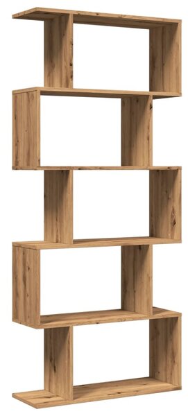 5 szintes kézműves tölgy fa elválasztó könyvespolc 70x24x161 cm