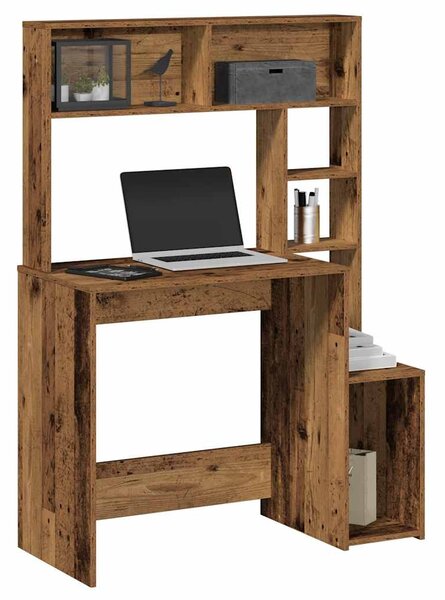 Antik fa színű szerelt fa íróasztal polcokkal 100x45x140 cm