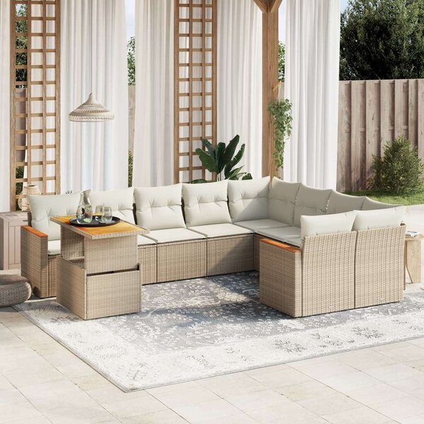 VidaXL Polyrattan Kerti Ülőgarnitúra - 10 részes - Bézs
