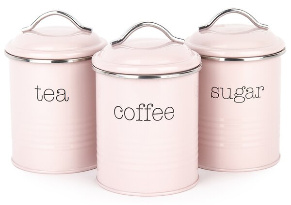 Kávé, tea, cukor tárolódoboz készlet, rózsaszín