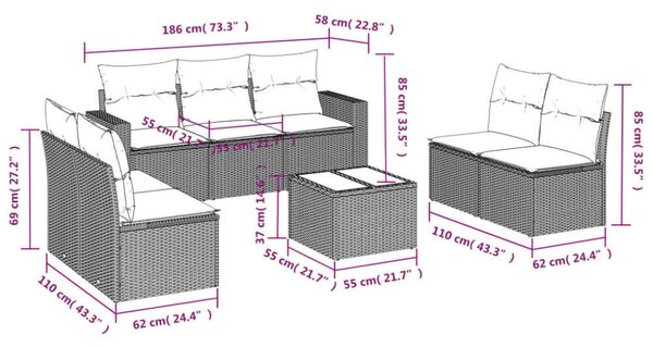 VidaXL 8 részes bézs polyrattan kerti ülőgarnitúra párnával