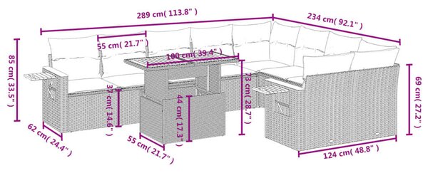 VidaXL Polyrattan Kerti Ülőgarnitúra - 10 részes - Bézs