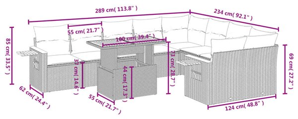VidaXL Polyrattan Kerti Ülőgarnitúra - 10 részes - Bézs