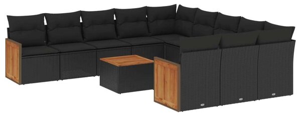 VidaXL Polyrattan Kerti Ülőgarnitúra - 12 részes - Fekete