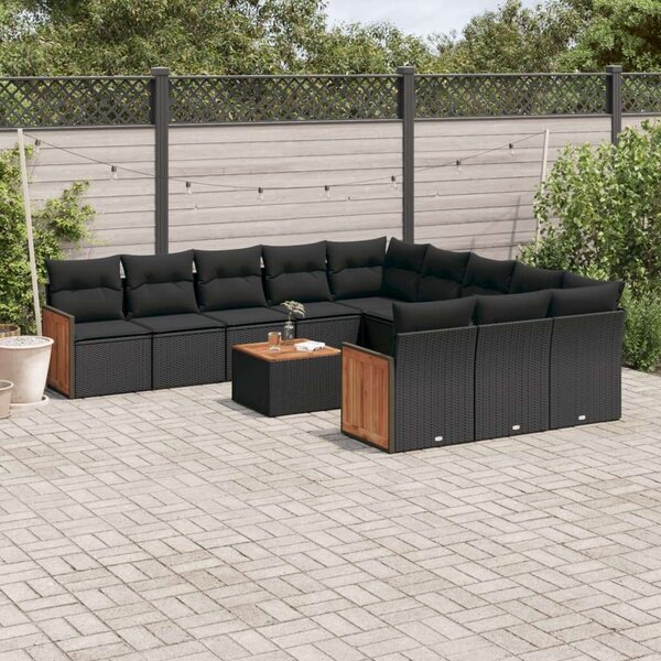 VidaXL Polyrattan Kerti Ülőgarnitúra - 12 részes - Fekete