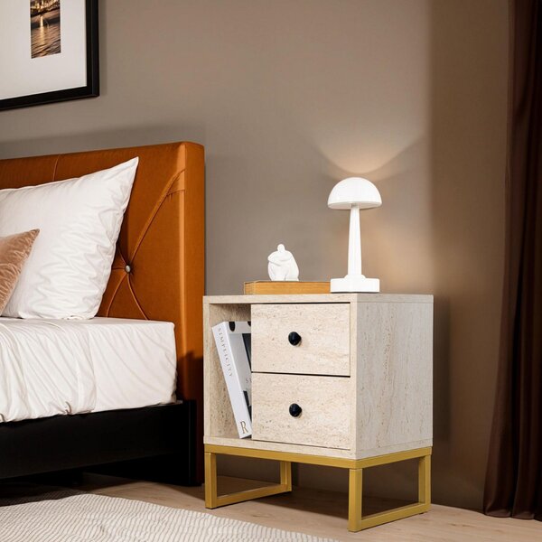 Hanah Home Nightstand Travertine Gold Glimmer - Travertine, Gold