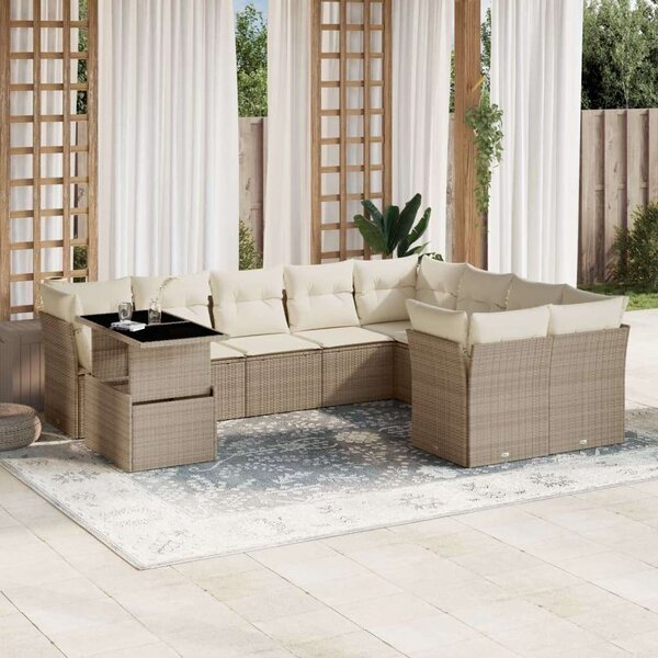 VidaXL Polyrattan Kerti Ülőgarnitúra - 10 részes, Bézs