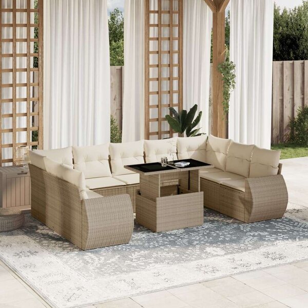 VidaXL Polyrattan Kerti Ülőgarnitúra - 10 részes - Bézs