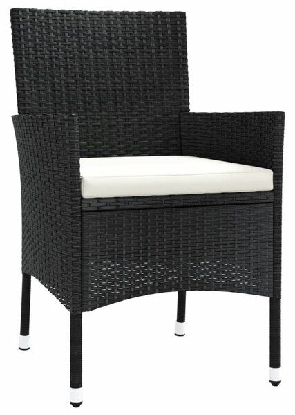 7 részes fekete polyrattan kerti étkezőgarnitúra párnával