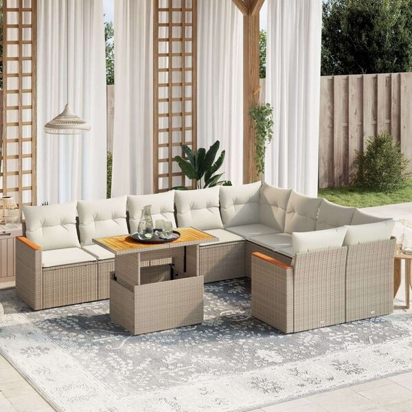VidaXL Polyrattan Kerti Ülőgarnitúra - 10 részes - Bézs