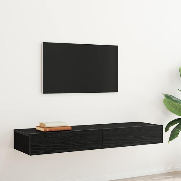 2 db fekete tölgyfa TV-szekrény LED lámpákkal 60 x 35 x 15,5 cm