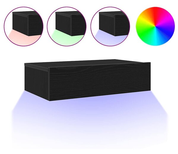 Fekete tölgyfa TV-szekrény LED lámpákkal 60 x 35 x 15,5 cm