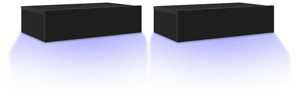 2 db fekete tölgyfa TV-szekrény LED lámpákkal 60 x 35 x 15,5 cm