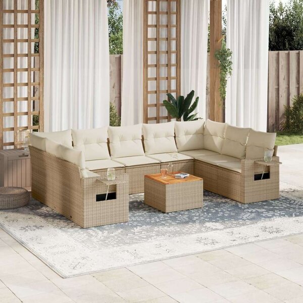 VidaXL Polyrattan Kerti Ülőgarnitúra - 10 részes - Bézs