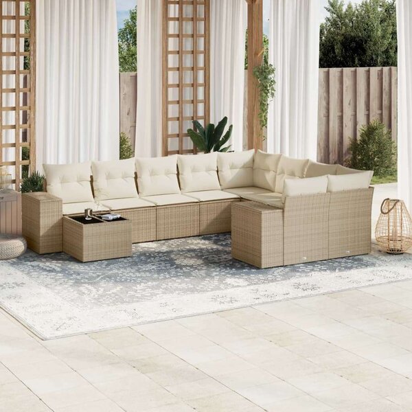 VidaXL Polyrattan Kerti Ülőgarnitúra - 10 részes - Bézs