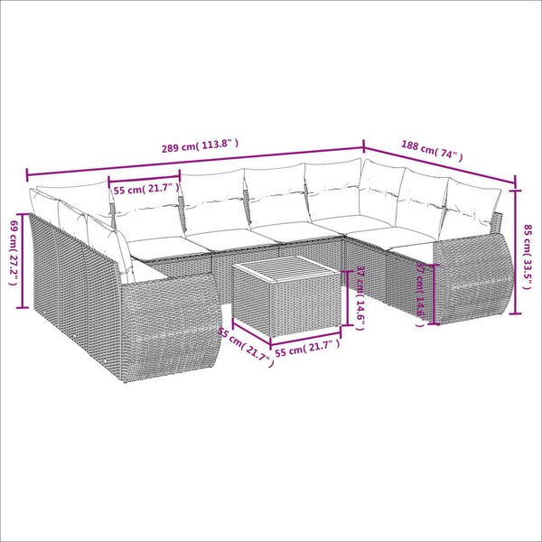 VidaXL Polyrattan Kerti Ülőgarnitúra - 10 részes - Bézs
