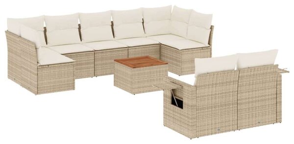 VidaXL 10 részes bézs polyrattan kerti ülőgarnitúra párnával