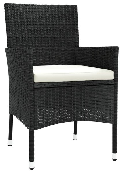 3 részes fekete polyrattan kerti bisztrógarnitúra párnákkal