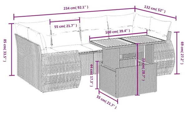 VidaXL Polyrattan Kerti Ülőgarnitúra - 7 részes - Bézs