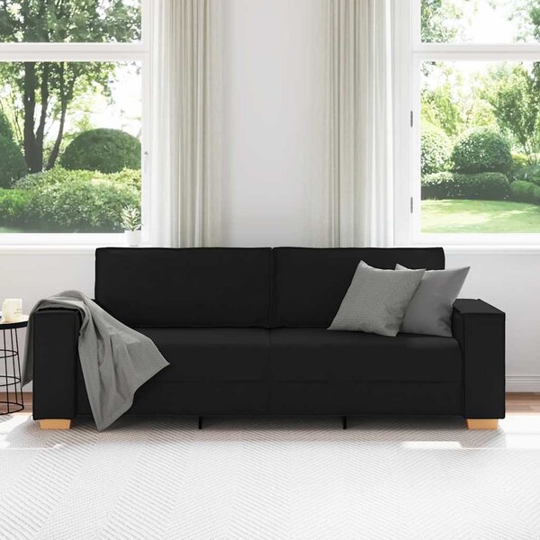 3 személyes, fekete szövetkanapé 220x78x84 cm