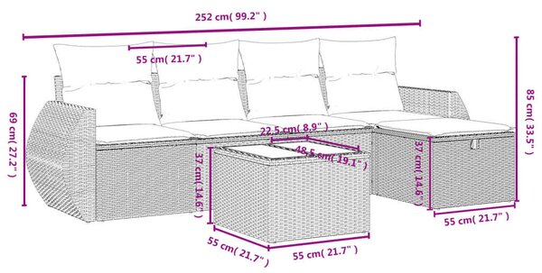 VidaXL Polyrattan Kerti Ülőgarnitúra - 6 részes - Bézs