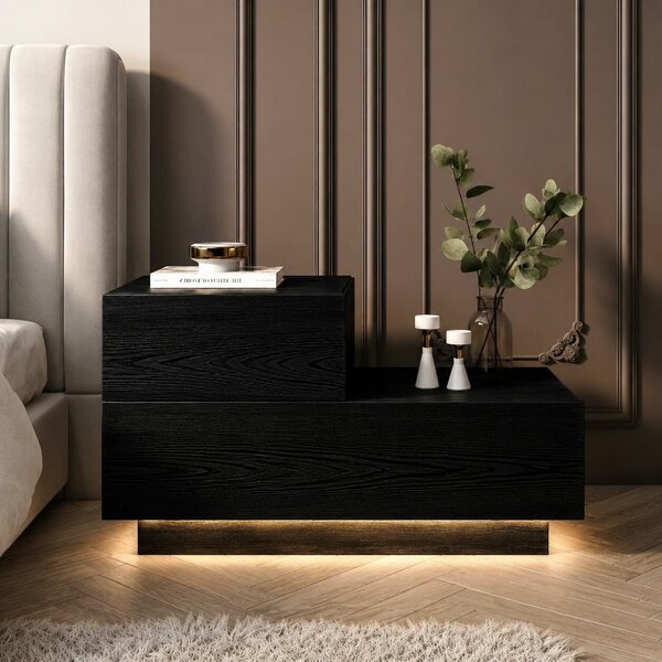 Hanah Home Nightstand Black Wood Kayra - Black Wood