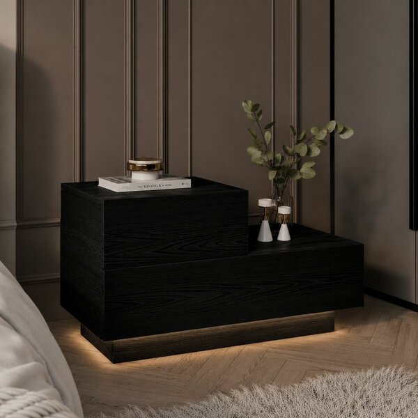 Hanah Home Nightstand Black Wood Kayra - Black Wood