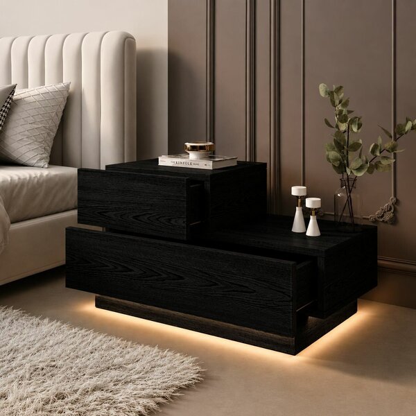 Hanah Home Nightstand Black Wood Kayra - Black Wood