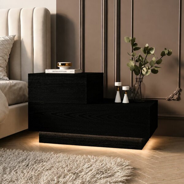 Hanah Home Nightstand Black Wood Kayra - Black Wood