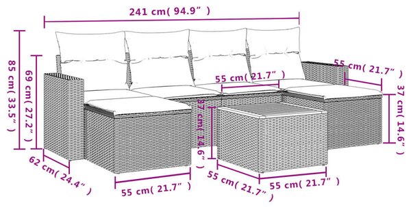 VidaXL 7 részes bézs polyrattan kerti ülőgarnitúra párnákkal