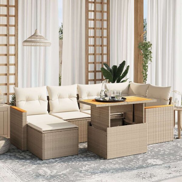 VidaXL Polyrattan Kerti Ülőgarnitúra - 7 részes - Bézs