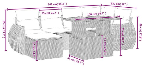 VidaXL Polyrattan Kerti Ülőgarnitúra - 7 részes - Bézs