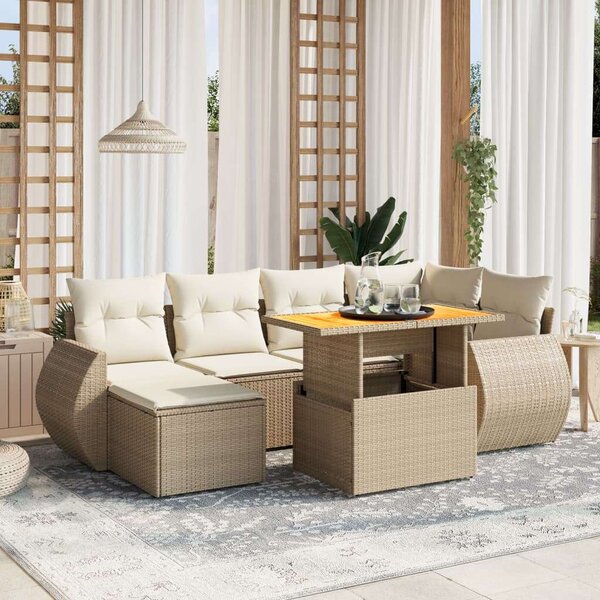 VidaXL Polyrattan Kerti Ülőgarnitúra - 7 részes - Bézs