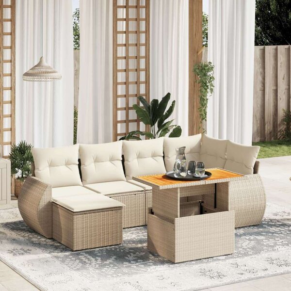 VidaXL Polyrattan Kerti Ülőgarnitúra - 7 részes - Bézs