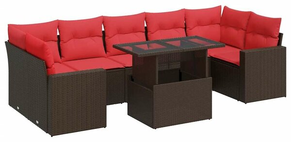 VidaXL 8 részes barna polyrattan akácfa kerti ülőgarnitúra párnákkal