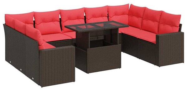 VidaXL 10 részes barna polyrattan akácfa kerti ülőgarnitúra párnákkal