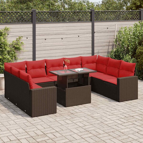VidaXL 10 részes barna polyrattan akácfa kerti ülőgarnitúra párnákkal