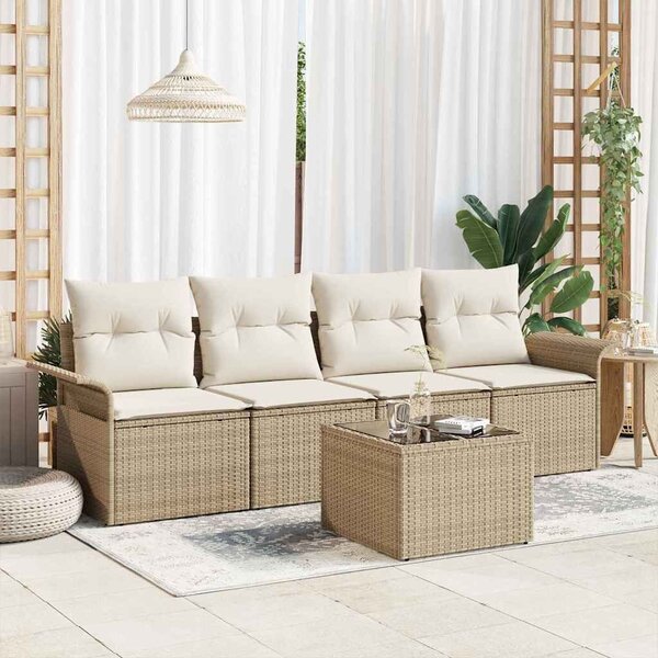 VidaXL Kerti Kanapé Szett párnával 5 pcs Beige és krém polirattan