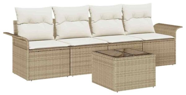 VidaXL Kerti Kanapé Szett párnával 5 pcs Beige és krém polirattan