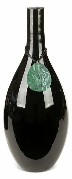 Capri üveg váza malachit medállal Fekete/zöld 18x18x48 cm