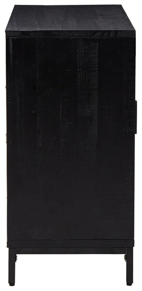 Fekete tömör újrahasznosított fenyő tálalószekrény 75x35x70 cm