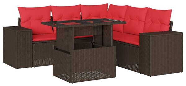 VidaXL 6 db barna polyrattan kerti kanapégarnitúra párnákkal