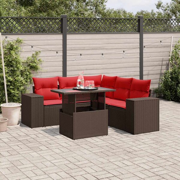 VidaXL 6 db barna polyrattan kerti kanapégarnitúra párnákkal