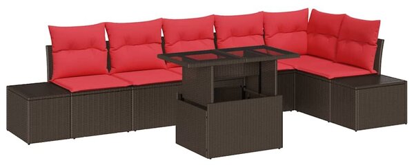 VidaXL Kerti Kanapé Szett párnával 7 pcs Barna és Piros polirattan