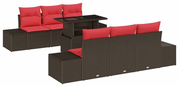 VidaXL Kanapé Szett párnával 7 pcs Barna és Piros polirattan