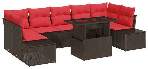 VidaXL Kerti Kanapé Szett párnával 8 pcs Barna és Piros polirattan