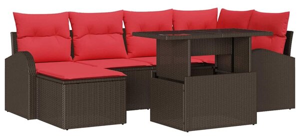 VidaXL Kerti Kanapé Szett tárolóval 7 pcs Barna és Piros polirattan