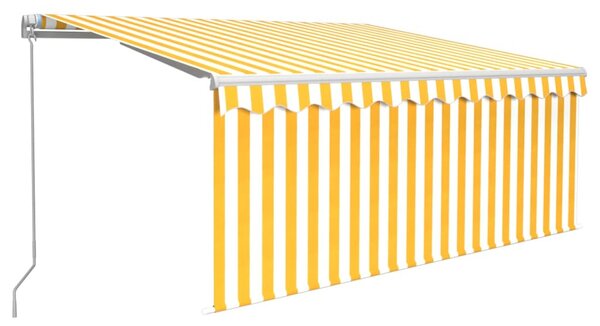 Sárga-fehér kézzel kihúzható LED-es napellenző redőnnyel 3x2,5m